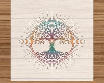 Tree of Life DTF Transfer: Celestial Moon Phases Heat Press Design (Ready to Press)