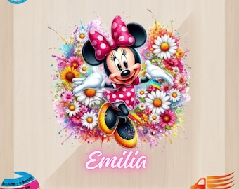 Floral Mouse Girl DTF Transfer, Colorful Cartoon Design