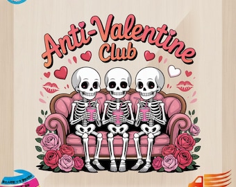 Anti-Valentine Club Skeleton DTF Transfer – Quirky Non-Lovers Design