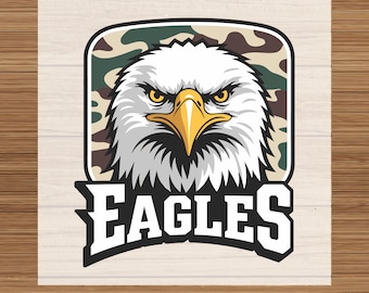 Eagles DTF Transfer Ready to Press: Camo Eagle Mascot Heat Transfer