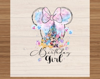Birthday Girl DTF Heat Transfer: Minnie & Friends Design