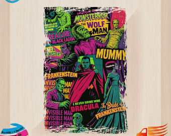 Vintage Universal Monsters DTF: Frankenstein, Wolfman, Mummy Graphic DTF