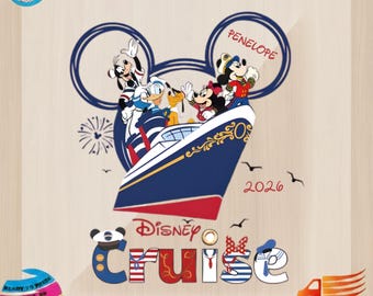 Personalized Disney Cruise 2026 DTF Transfer - Mickey, Minnie, Donald & Friends Custom Vacation Design, Family Trip Keepsake