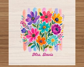 Personalized Floral Teacher DTF Transfer:Teacher Appreciation Gift, School Shirt