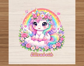 Custom Unicorn DTF Transfer Ready to Press: Personalized Name Elizabeth Heat Transfer for Kids