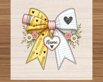 Custom Teacher DTF Transfer: Back to School Pencil Bow Design (Ready to Press)
