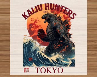 Transfer Kaiju Hunters DTF: japońska grafika Godzilla i Tokyo Monster gotowe do druku