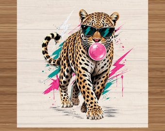 Retro Leopard Sunglasses DTF Transfer: Ready to Press Heat Transfer (Hot or Cold Peel)