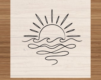 Beach Lover DTF Transfer: Minimalist Rising Sun Design, Boho Waves Ready to Press