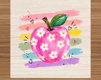 Floral Apple DTF Transfer, Ready to Press Shirt Design