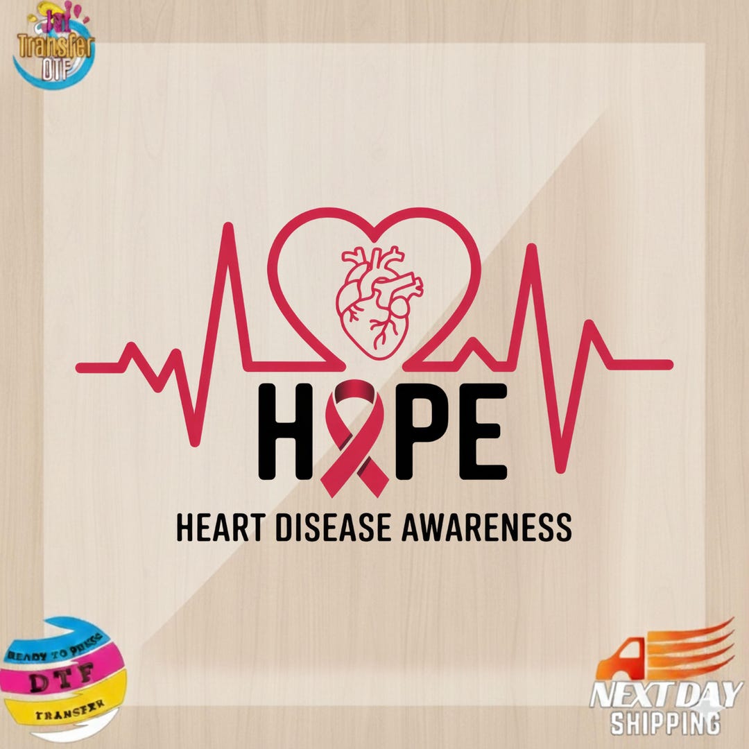 Heart Disease Awareness Design:red Ribbon Heart Transfer,ready to Press ...