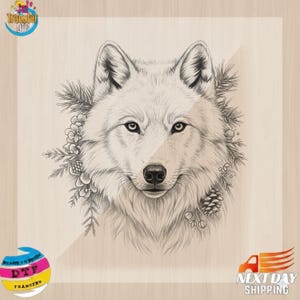 Wolf and Pine DTF転写シート：森のフローラルアート、すぐに印刷可能