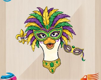 Mardi Gras Goose DTF Transfer: Retro Carnival Design
