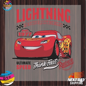 Lightning McQueen Cartoon Car DTF Transfer, Kids Birthday Gift