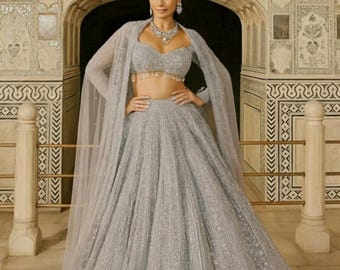 Grey Lehenga Choli for Women Wedding Party Indian Guest Outfit ready to wear USA