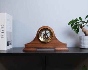 Handmade Wooden Mantel Clock, Antique Style Desk Decor
