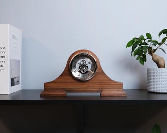 Handmade Wooden Mantel Clock, Antique Style Shelf Decor
