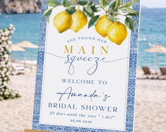 Lemon Amalfi Bridal Shower Welcome Sign, Italian Summer Citrus Party Decor