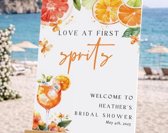 Bridal Shower Welcome Sign, Love At First Spritz Sign, Spritz Bridal Shower Decor, Citrus Orange Cocktail Theme, Summer Bridal