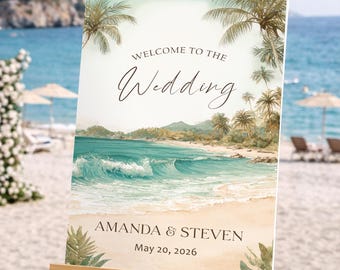 Beach Wedding Welcome Sign, Tropical Wedding Sign, Coastal Wedding Welcome, Ocean Wedding Sign, Destination Wedding