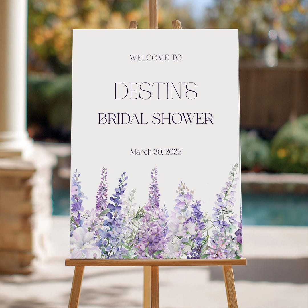 Bridal Shower Welcome Sign Lavender Floral, Purple Watercolor Bridal ...
