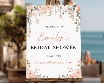 Panneau de bienvenue floral pêche nuptiale de douche, elle dit que je fais nuptiale de douche, panneau de douche nuptiale pêche, panneau de compte à rebours nuptiale