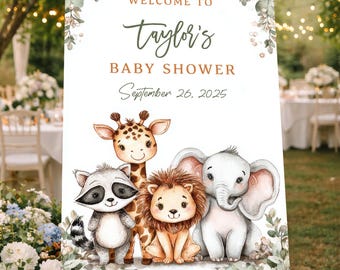 Safari Baby Shower Welcome Sign: Jungle Animals, Neutral Gender Party Decor