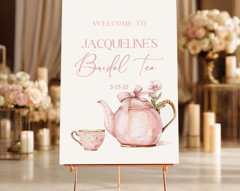 Bridal Tea Welcome Sign, Bridal Tea Party Sign, Pink Tea Bridal Shower Welcome Sign, Elegant Tea Party Decor