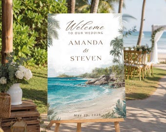 Beach Wedding Welcome Sign, Tropical Wedding Sign, Coastal Wedding Welcome, Destination Wedding Sign, Ocean Wedding Sign