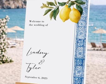 Personalized Lemon Wedding Welcome Sign, Amalfi Coast Reception Decor