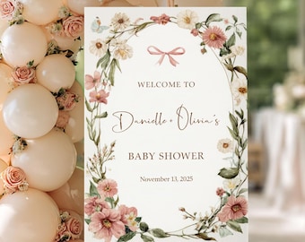 Floral Baby Shower Welcome, Garden Party Decor, Personalized Botanical Baby Sign