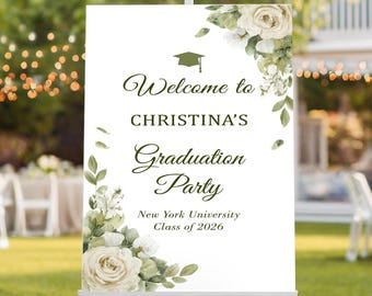 Floral Graduation Welcome Sign, Class of 2026 Party Decor
