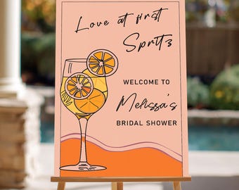 Bridal Shower Welcome Sign, Love at First Spritz Theme, Aperol Spritz Bridal Shower Sign, Citrus Cocktail Party Welcome Sign