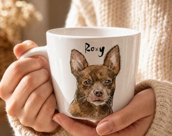 Benutzerdefinierte Pet Portrait Becher, personalisierte Hundebecher, benutzerdefinierte Katzenbecher, handbemalte Keramiktasse, Unterglasur Haustier-Liebhaber Geschenk, Gedenkbecher