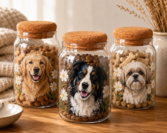 Custom Pet Portrait Jar, Hand-Painted Acrylic Dog or Cat Art, Personalized Glass Storage Canister, Pet Lover Gift, Pet Memorial Keepsake