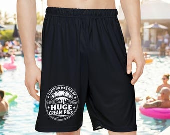 Funny Cream Pie Swim Shorts – Bachelor Party Outfit, Adult Humor Pool Wear
