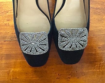 Antique Victorian Cut Steel Shoe Buckles – Pair – English c.1890 – Starburst Design