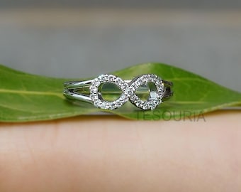 Unique Minimalist Diamond Ring, 14K White Gold Infinity Ring, Moissanite Diamond Ring, Spilt Shank Ring, Stacking Dainty Ring, Gifts for Her