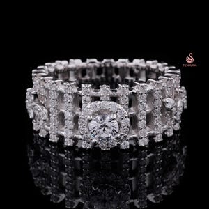 round cut Vintage Halo moissanite Diamond Eternity Band, Multi Row Statement Ring, Luxury Bridal Jewelry,unique Wedding Band, Handmade Gift