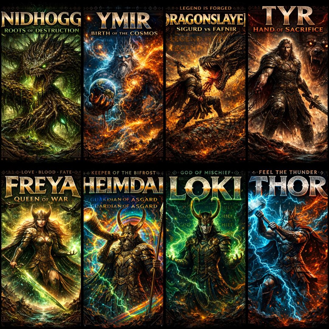Viking Mythology Poster Bundle, Norse Gods Warriors Art (digital ...