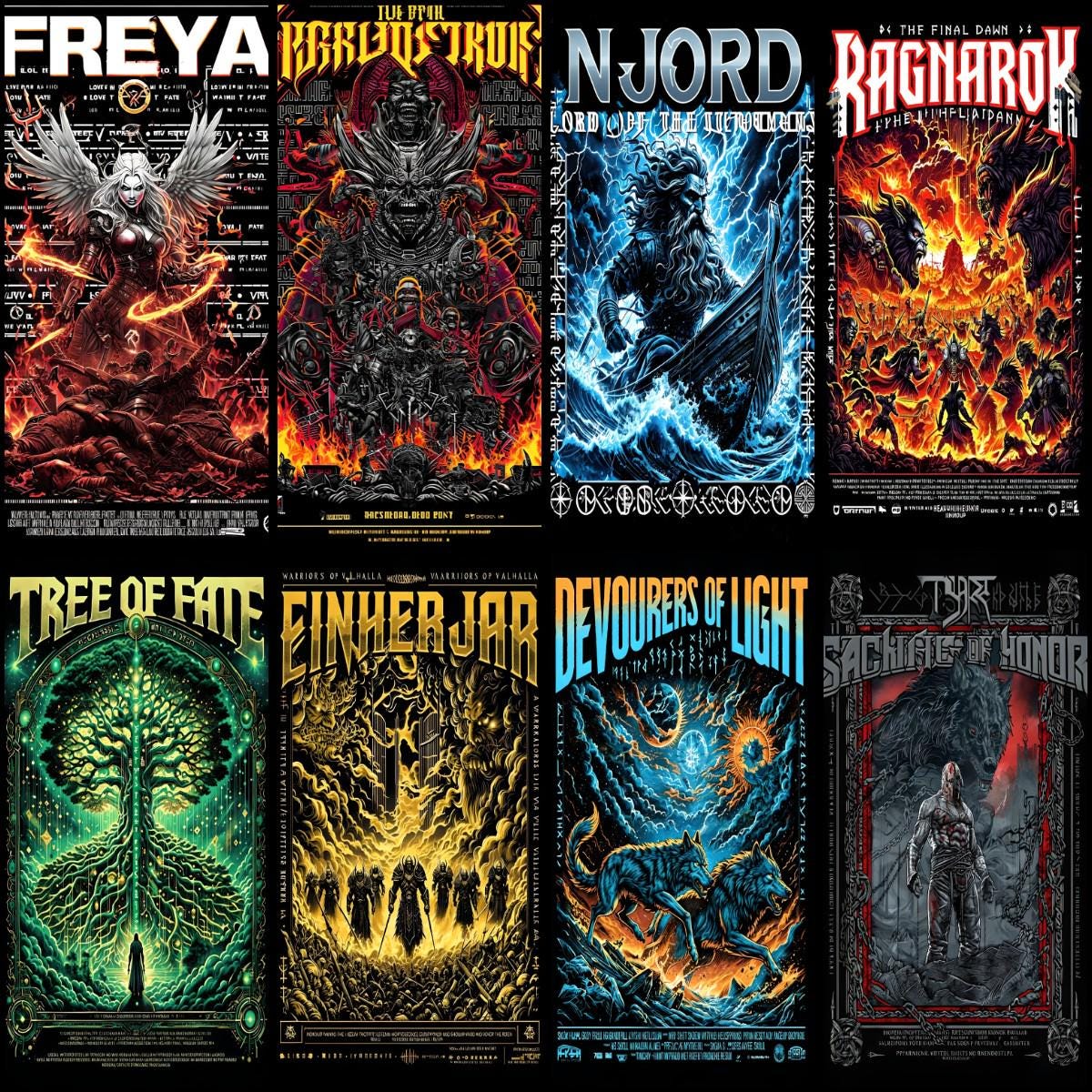 Viking Mythology Poster Bundle, Norse Gods Warriors Art (digital ...
