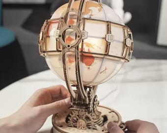 3D-puzzel verlichte houten wereldbol | Mechanisch zelfgemaakt model