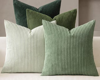Sage Green Throw Pillow Covers 18x18 | Set of 4 Corduroy Cushion Covers | Boho Farmhouse Living Room Decor | Green Couch Pillow Cases