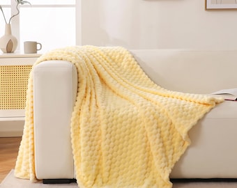 Light Yellow Throw Blanket 40x50 | Soft Textured Bubble Fleece Throw for Chair & Sofa | Cozy Pastel Blanket for Living Room