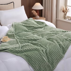 Manta polar verde salvia de 50x60 cm / Manta suave y mullida a rayas para sofá / Manta cálida y acogedora para sofá cama / Regalo de decoración moderna para el hogar