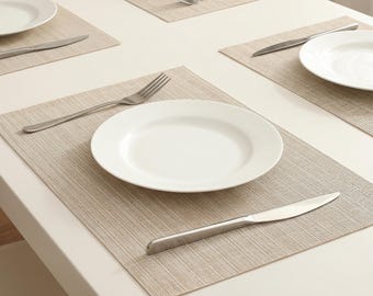 Beige Woven Placemats Set of 4 | Heat Resistant Non Slip Table Mats for Dining Table | Neutral Kitchen Decor Housewarming Gift