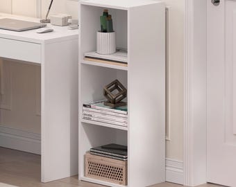 3 Cube Bookshelf White | Small Narrow Bookcase with Open Shelves for Bedroom, Dorm & Home Office | 31.5 Inch Storage Organizer