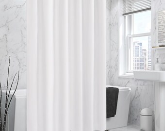 Waterproof Fabric Shower Curtain Liner 72x72 | White Cloth Curtain Hotel Quality | Magnetic Weighted Hem | Machine Washable Bathroom Decor