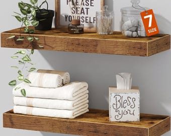 Rustic Brown Floating Shelves Set of 2 | 15.7 Inch Wall Shelf Above Toilet | Farmhouse Bathroom Storage | Bedroom Living Room Display