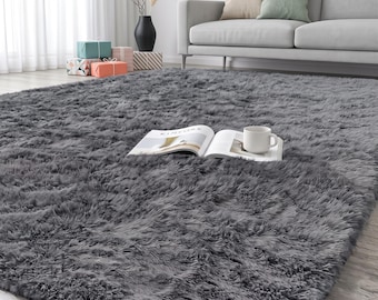 Grey Shaggy Area Rug 4x6 | Soft Fluffy Washable Rug for Bedroom & Living Room | Plush Non Slip Floor Rug for Nursery and Dorm